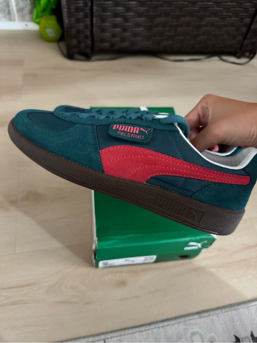 Puma Palermo Teal and Red Suede Low-Top Sneaker